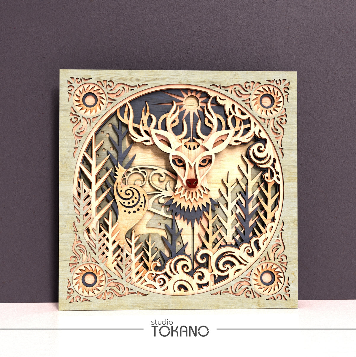 Folk Art Deer Laser Cut File - Layered Winter Wonderland SVG