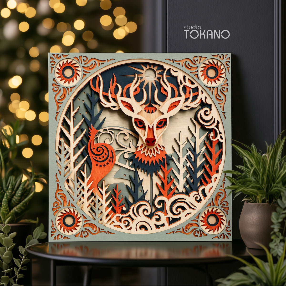 Folk Art Deer Laser Cut File - Layered Winter Wonderland SVG