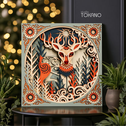 Folk Art Deer Laser Cut File - Layered Winter Wonderland SVG