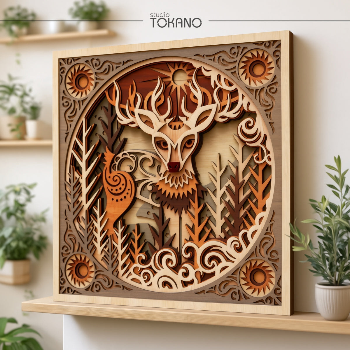 Folk Art Deer Laser Cut File - Layered Winter Wonderland SVG