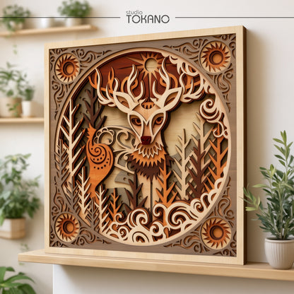 Folk Art Deer Laser Cut File - Layered Winter Wonderland SVG