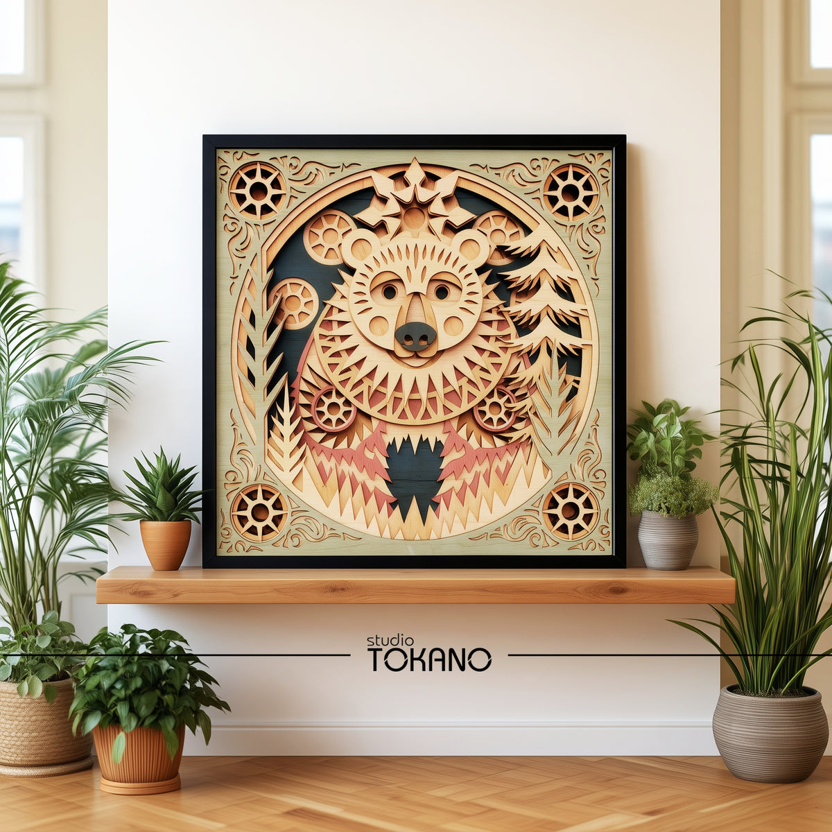Folk Bear Laser Cut SVG | 8-Layer Wooden Wall Art