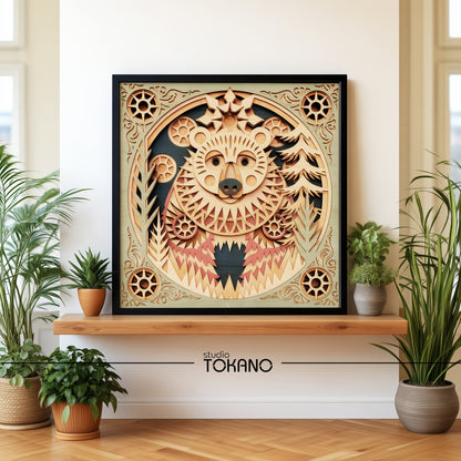 Folk Bear Laser Cut SVG | 8-Layer Wooden Wall Art