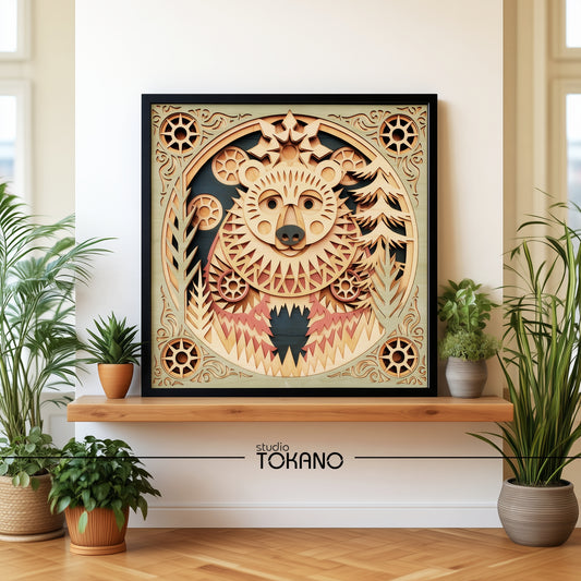 Folk Bear Laser Cut SVG | 8-Layer Wooden Wall Art