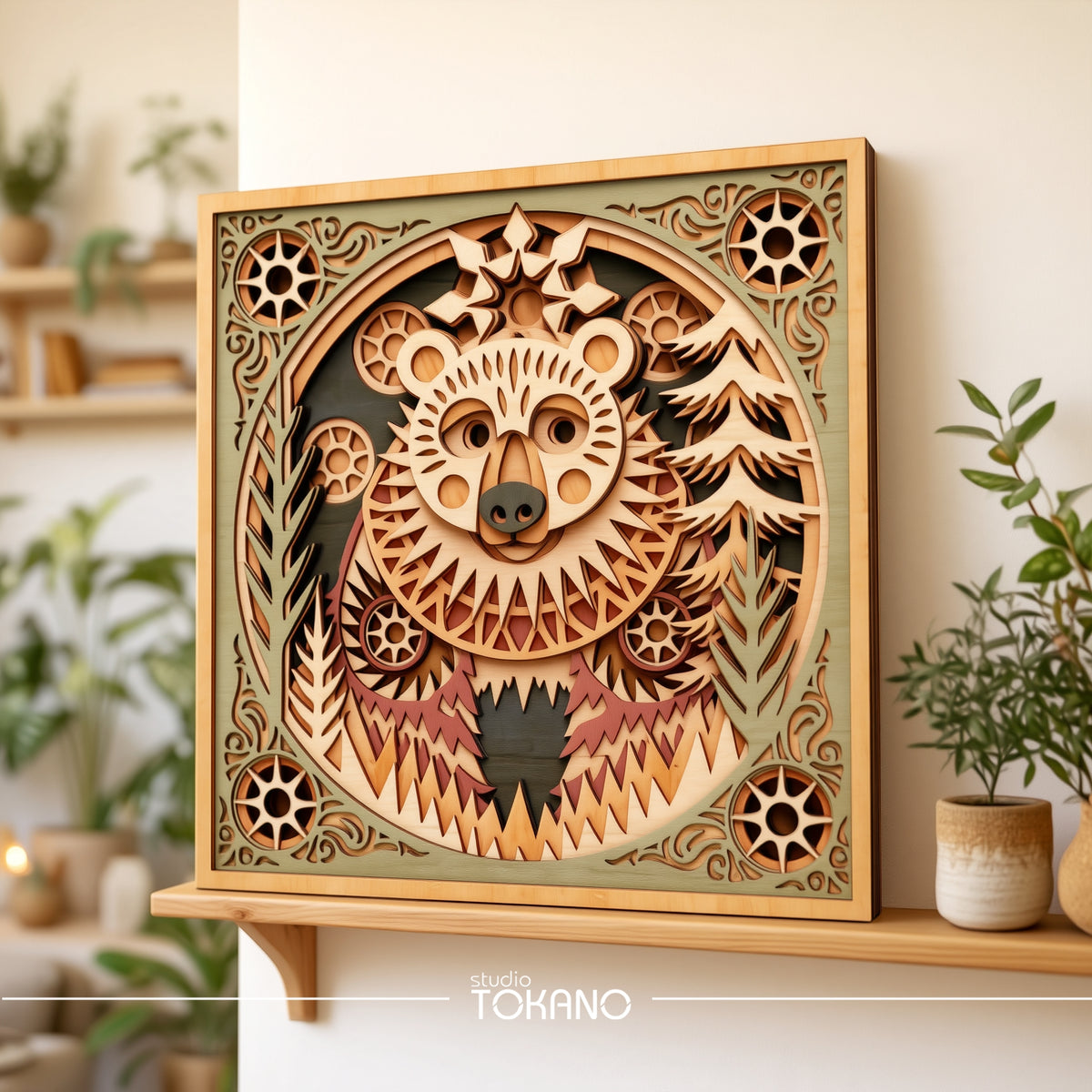 Folk Bear Laser Cut SVG | 8-Layer Wooden Wall Art