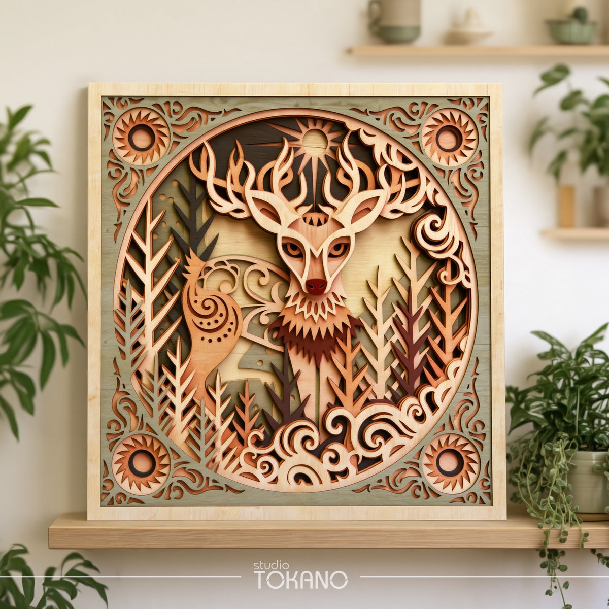 Folk Art Deer Laser Cut File - Layered Winter Wonderland SVG