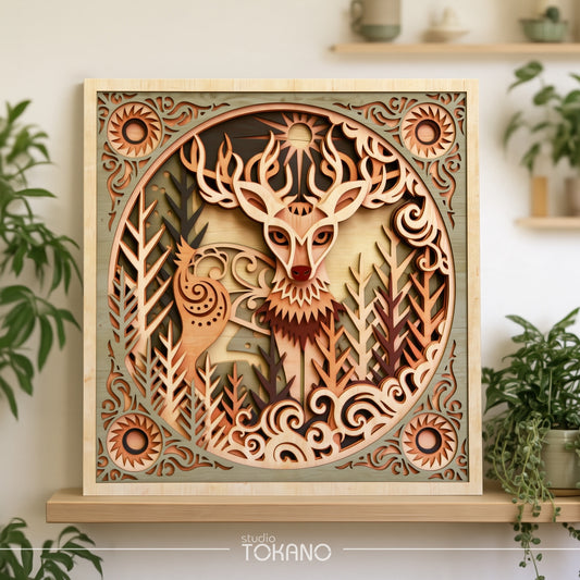 Folk Art Deer Laser Cut File - Layered Winter Wonderland SVG