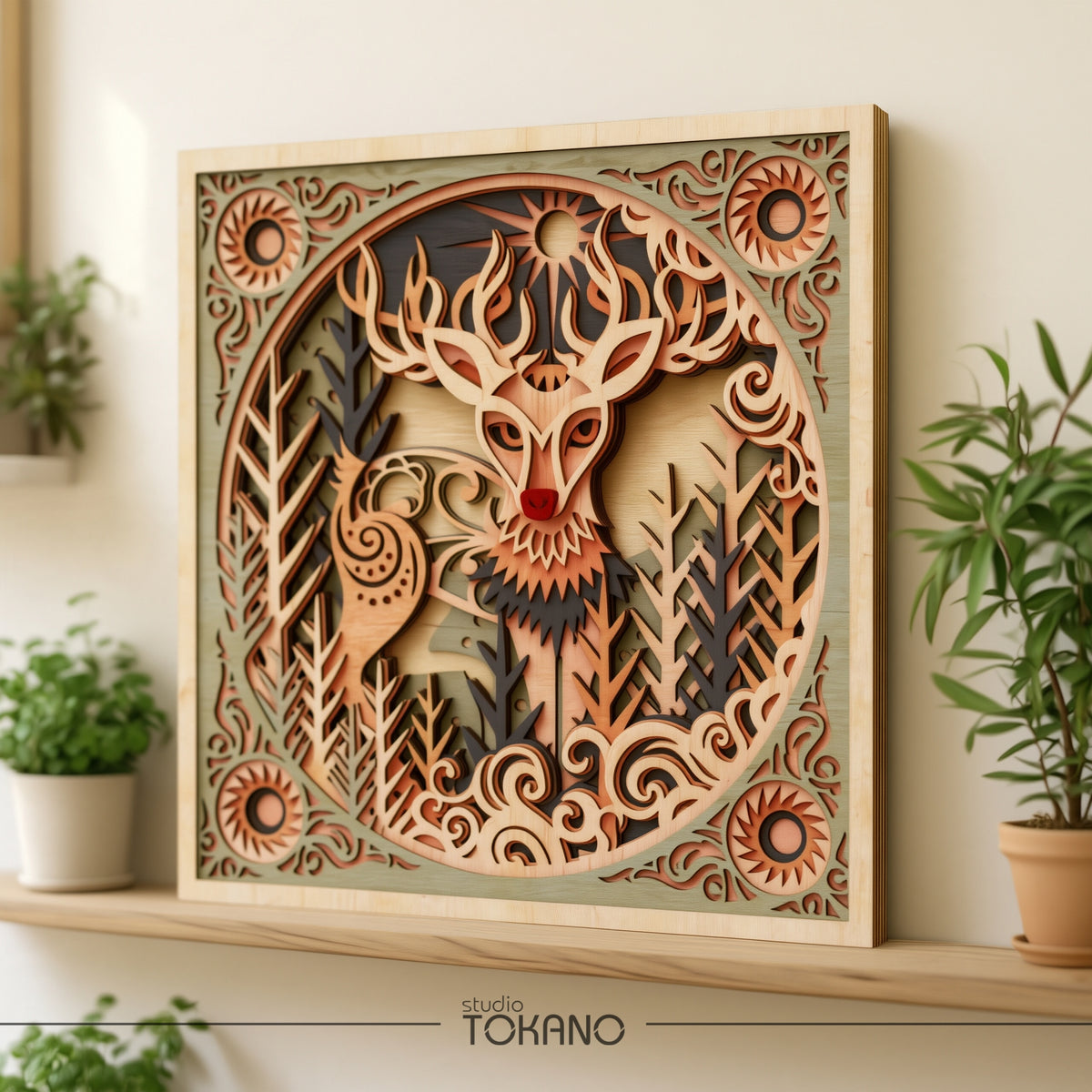 Folk Art Deer Laser Cut File - Layered Winter Wonderland SVG