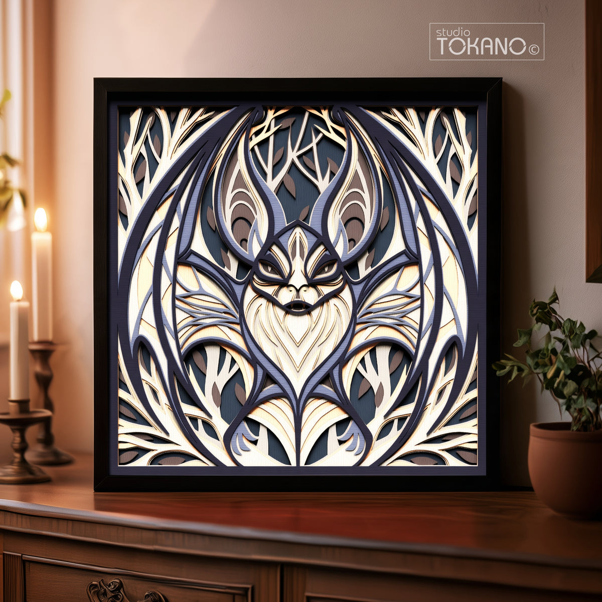 Gothic Bat Shadow Box SVG | 7-Layer Dark Wall Art