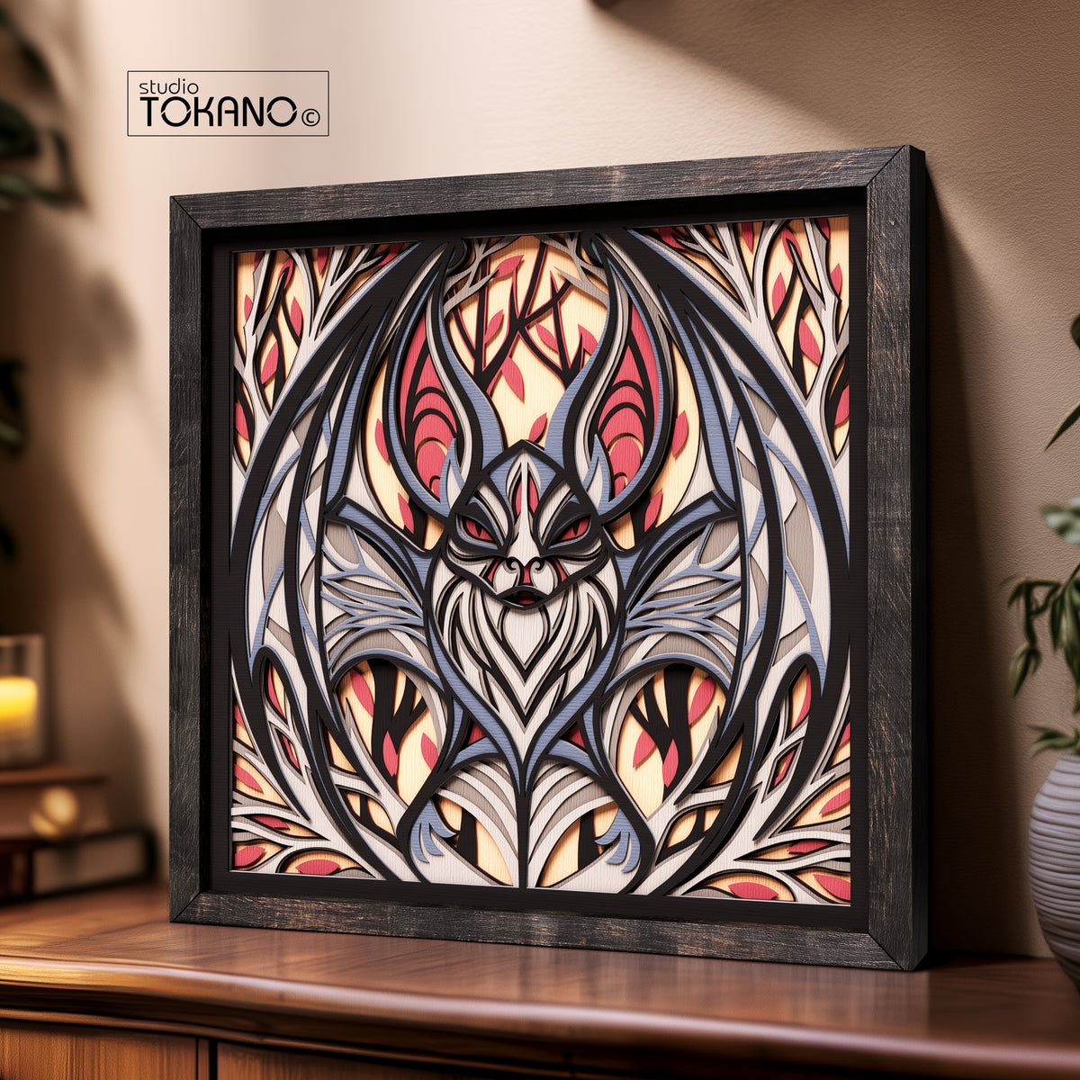 Gothic Bat Shadow Box SVG | 7-Layer Dark Wall Art