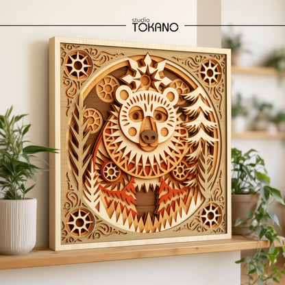 Folk Bear Laser Cut SVG | 8-Layer Wooden Wall Art