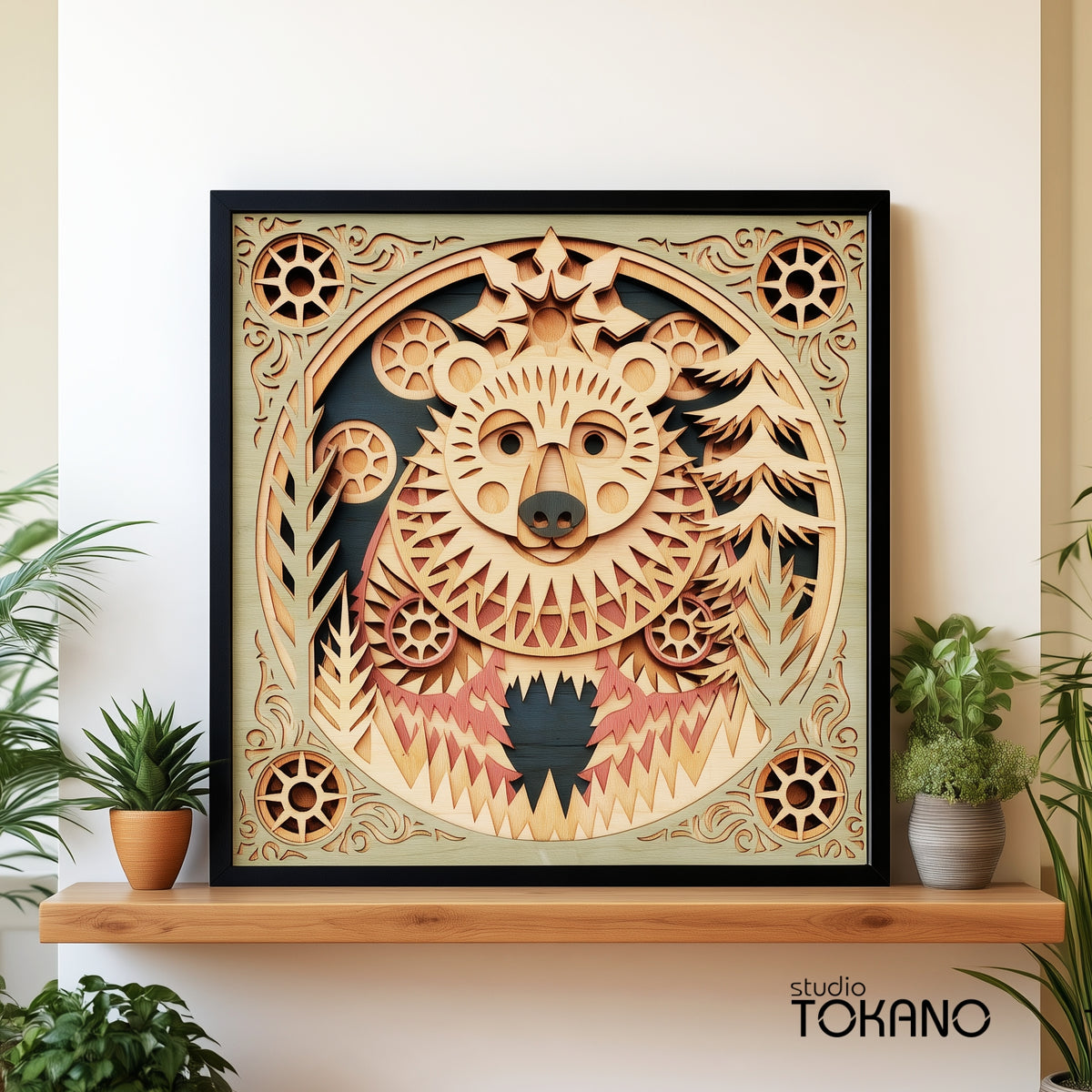 Folk Bear Laser Cut SVG | 8-Layer Wooden Wall Art