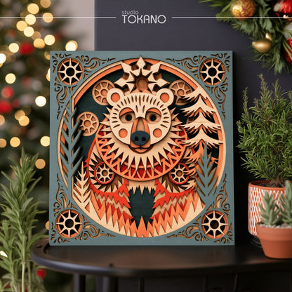 Folk Bear Laser Cut SVG | 8-Layer Wooden Wall Art