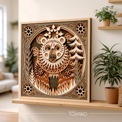 Folk Bear Laser Cut SVG | 8-Layer Wooden Wall Art