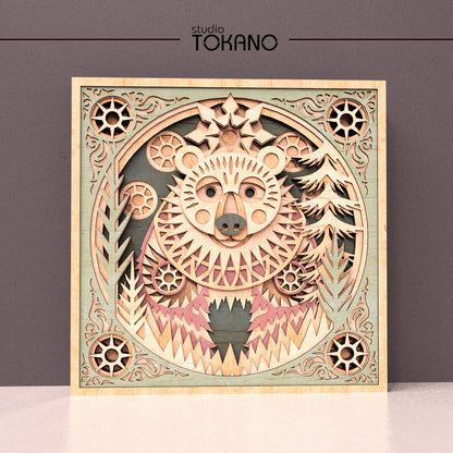 Folk Bear Laser Cut SVG | 8-Layer Wooden Wall Art