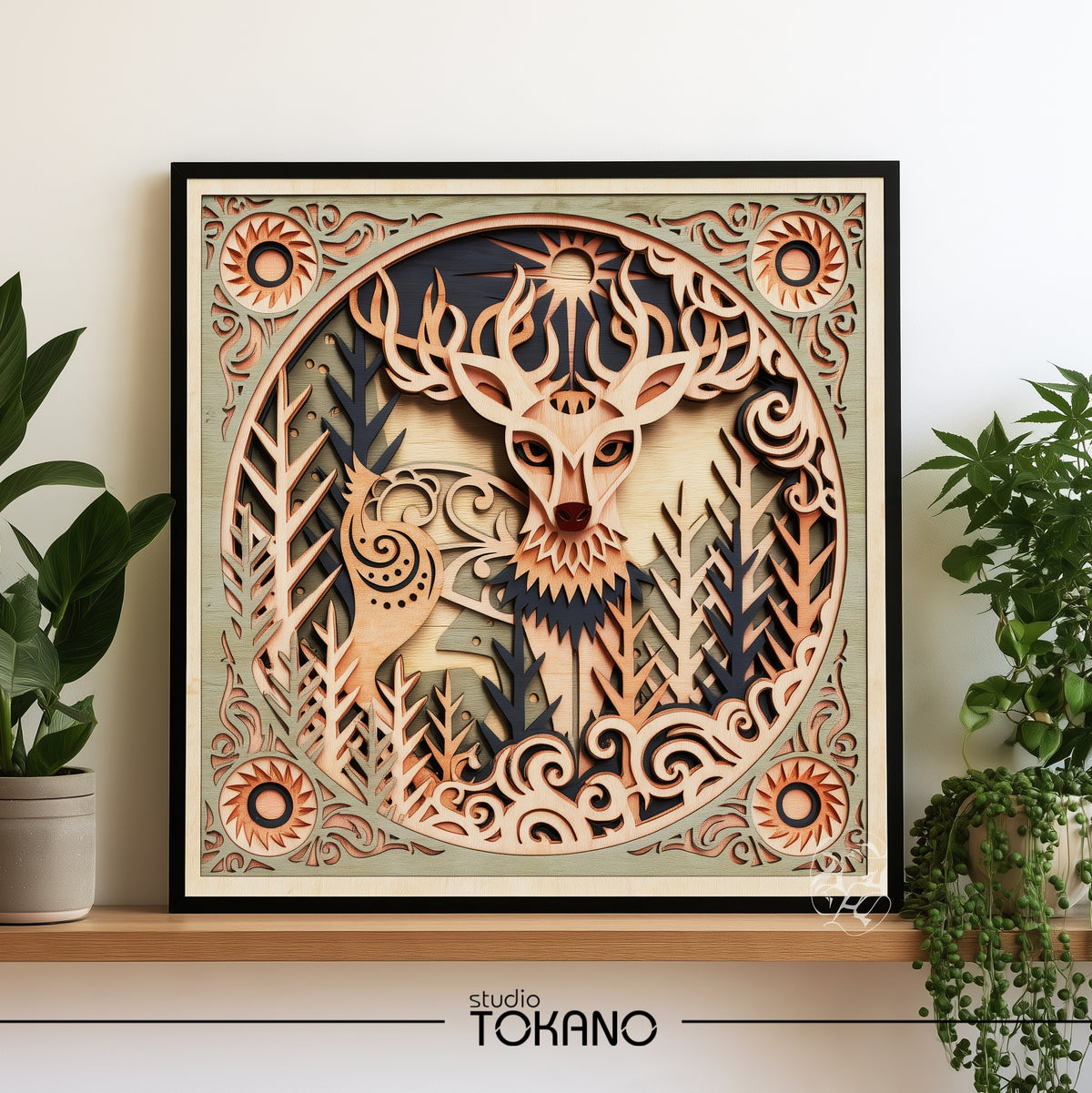 Folk Art Deer Laser Cut File - Layered Winter Wonderland SVG