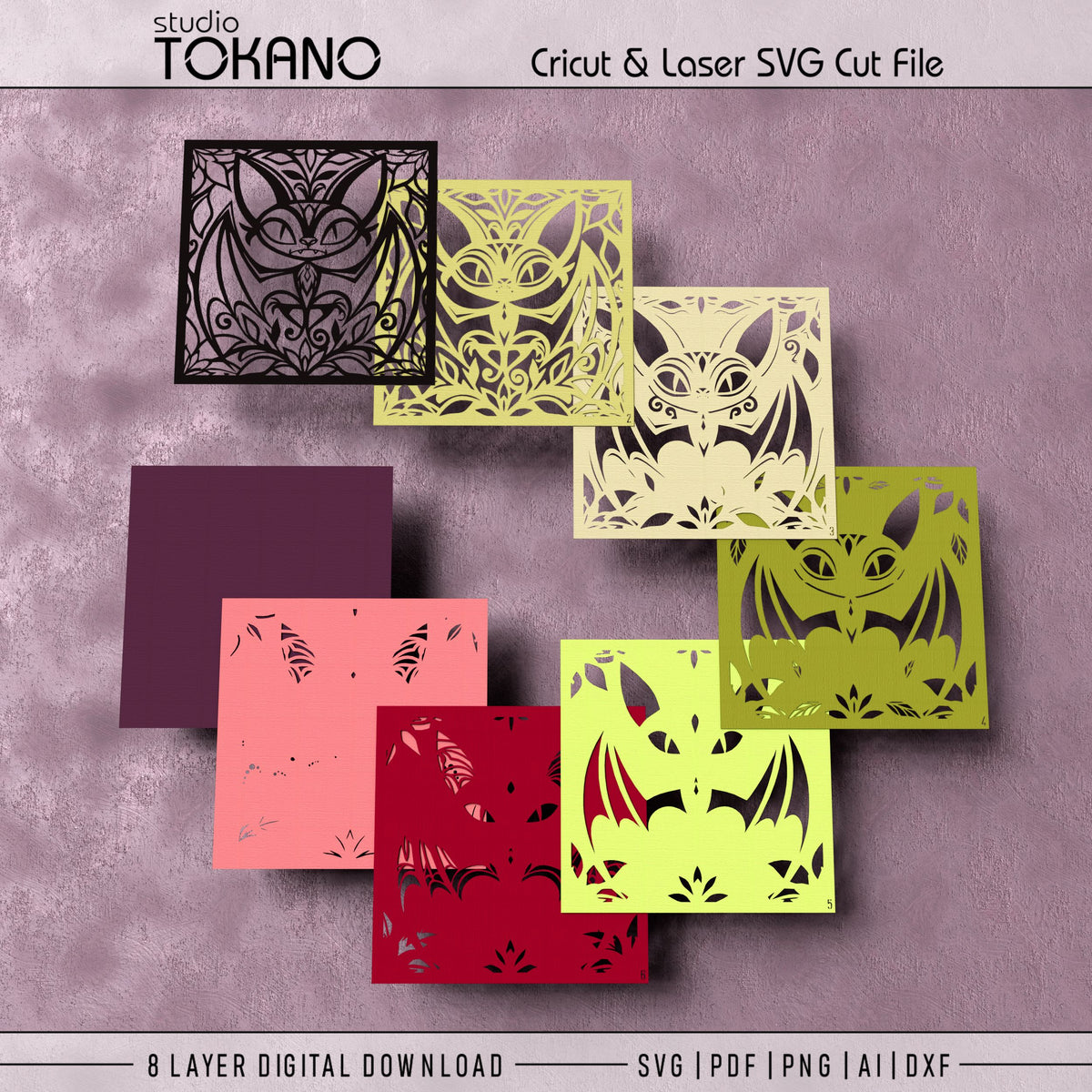 Halloween Bat Shadow Box SVG | 8 Layer Whimsical Wall Art | Cricut & Laser Cut File