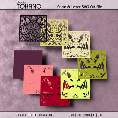 Halloween Bat Shadow Box SVG | 8 Layer Whimsical Wall Art | Cricut & Laser Cut File