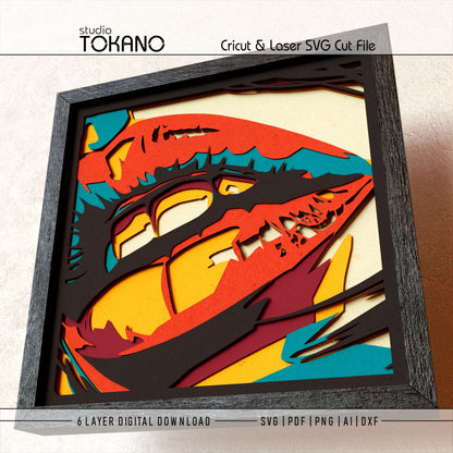 Close-up of the lips shadow box design showing bold mouth shapes, clean cut lines, and layered cardstock details.