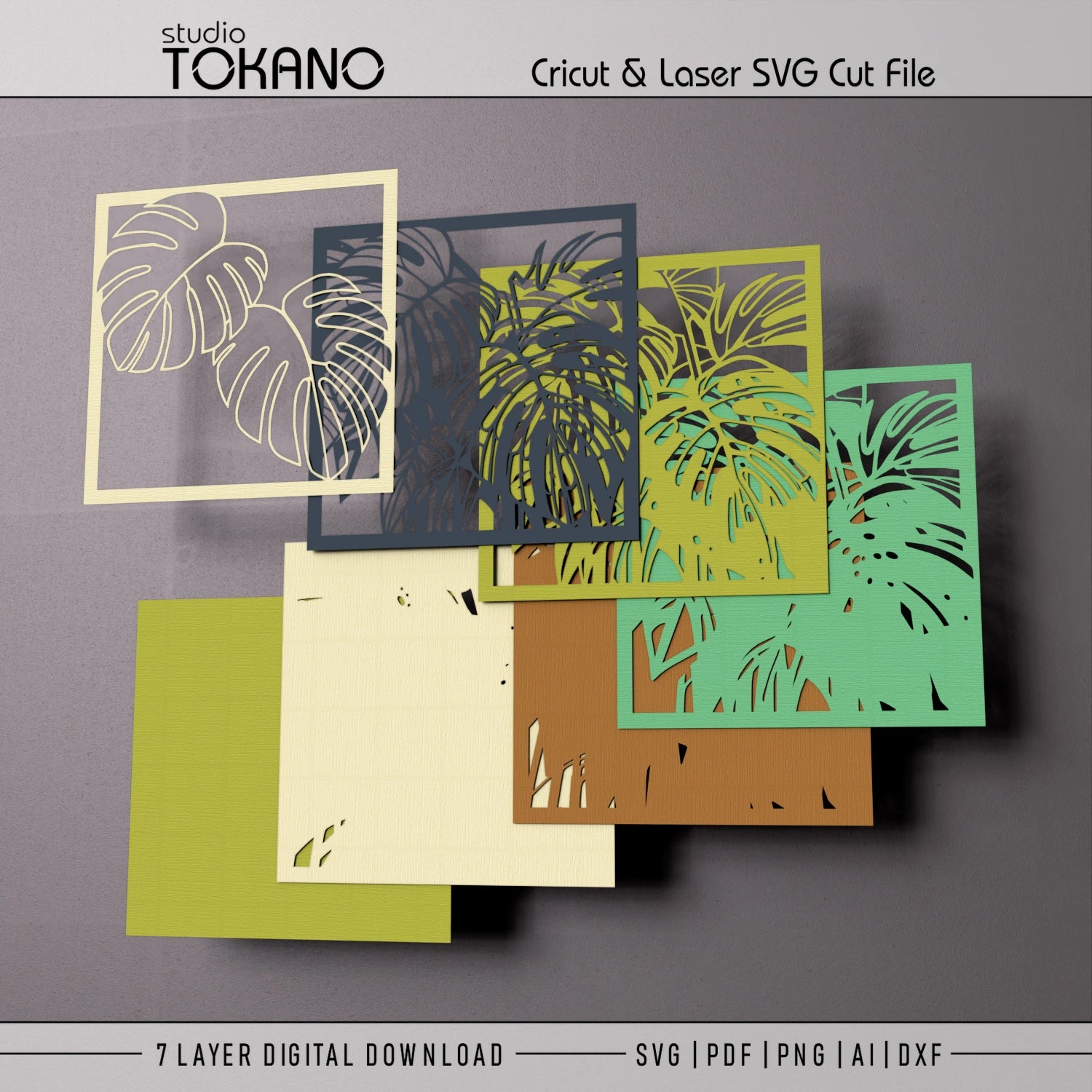 Cardstock color guide for recreating the tropical Monstera leaf shadow box palette
