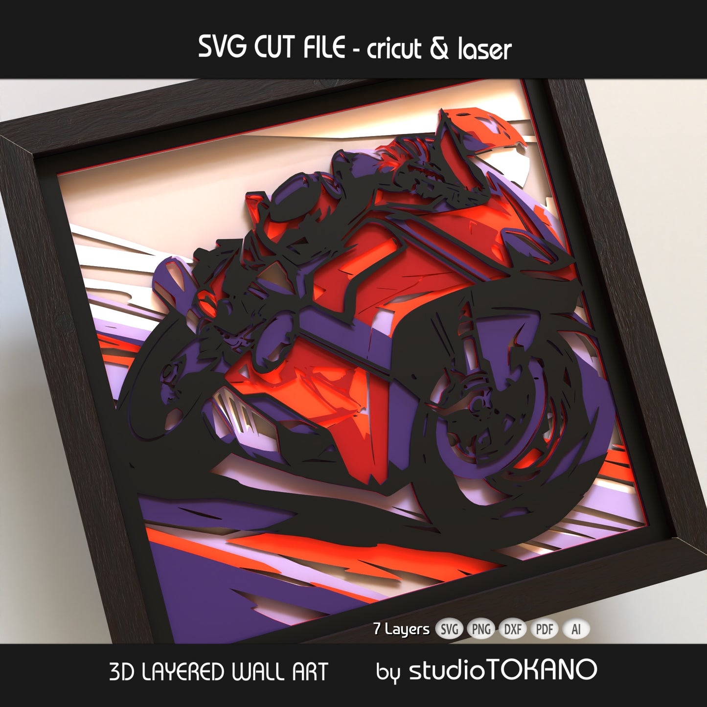 Motorcycle Shadow Box SVG | Layered Biker Wall Art | Cricut & Laser Cut File