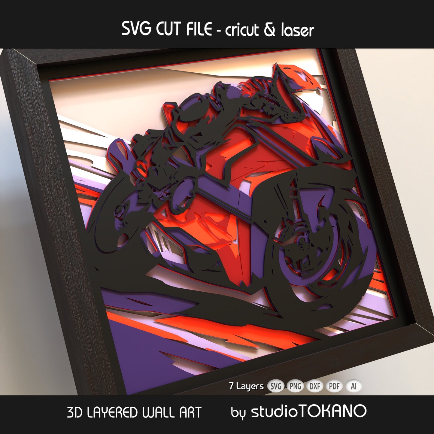 Motorcycle Shadow Box SVG | Layered Biker Wall Art | Cricut & Laser Cut File