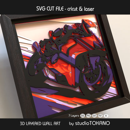 Motorcycle Shadow Box SVG | Layered Biker Wall Art | Cricut & Laser Cut File