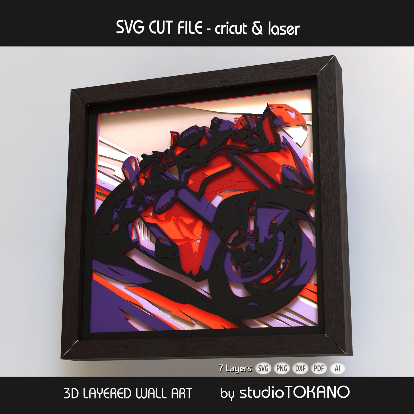 Motorcycle Shadow Box SVG | Layered Biker Wall Art | Cricut & Laser Cut File