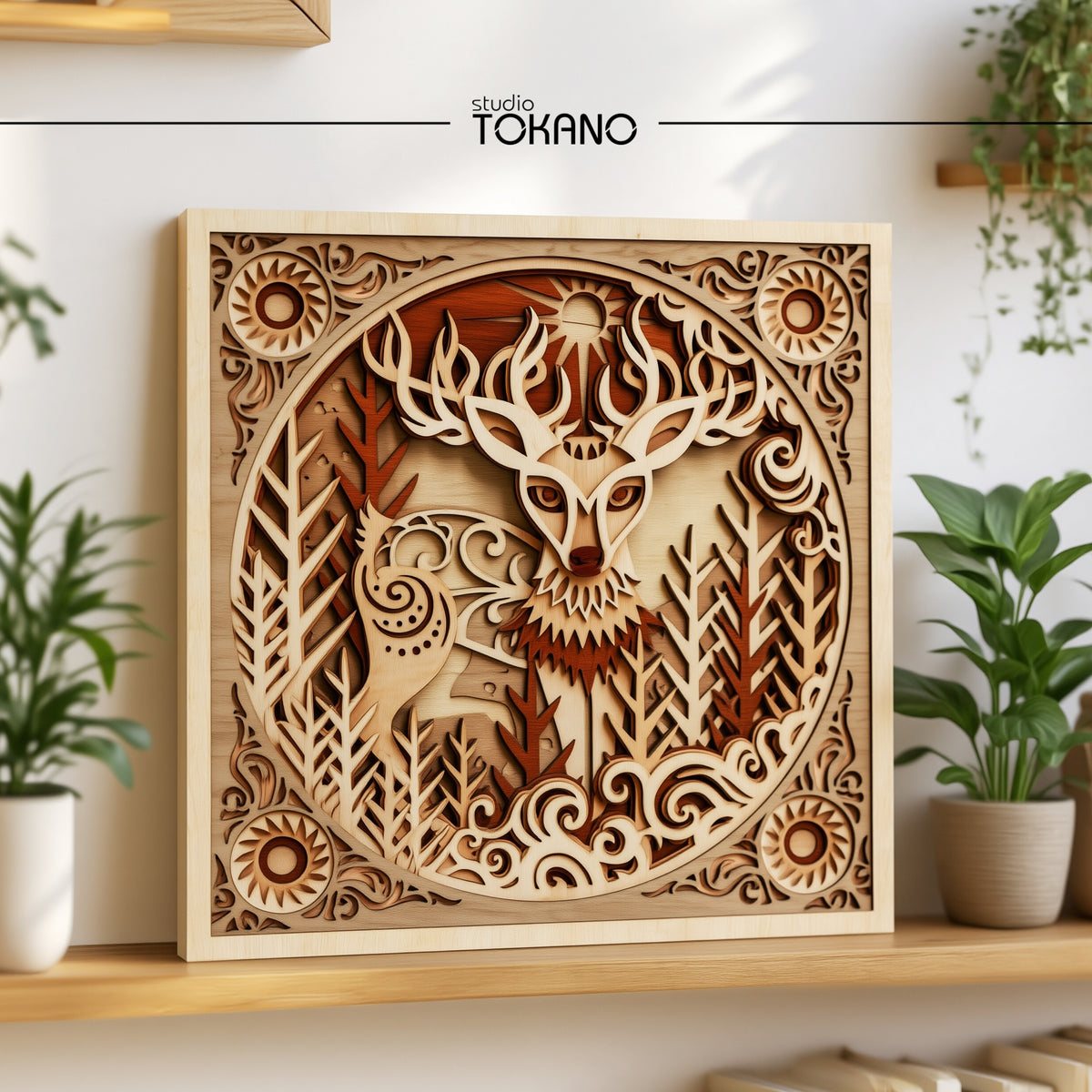 Folk Art Deer Laser Cut File - Layered Winter Wonderland SVG