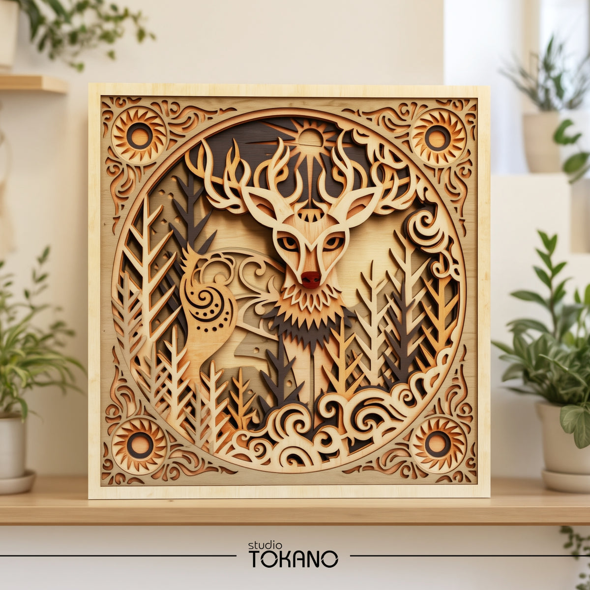 Folk Art Deer Laser Cut File - Layered Winter Wonderland SVG