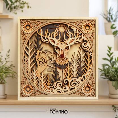 Folk Art Deer Laser Cut File - Layered Winter Wonderland SVG
