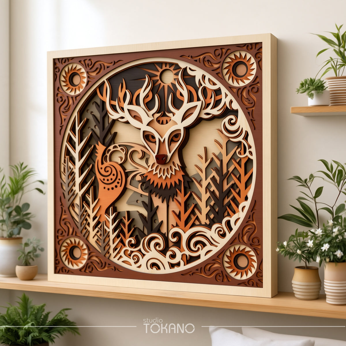 Folk Art Deer Laser Cut File - Layered Winter Wonderland SVG