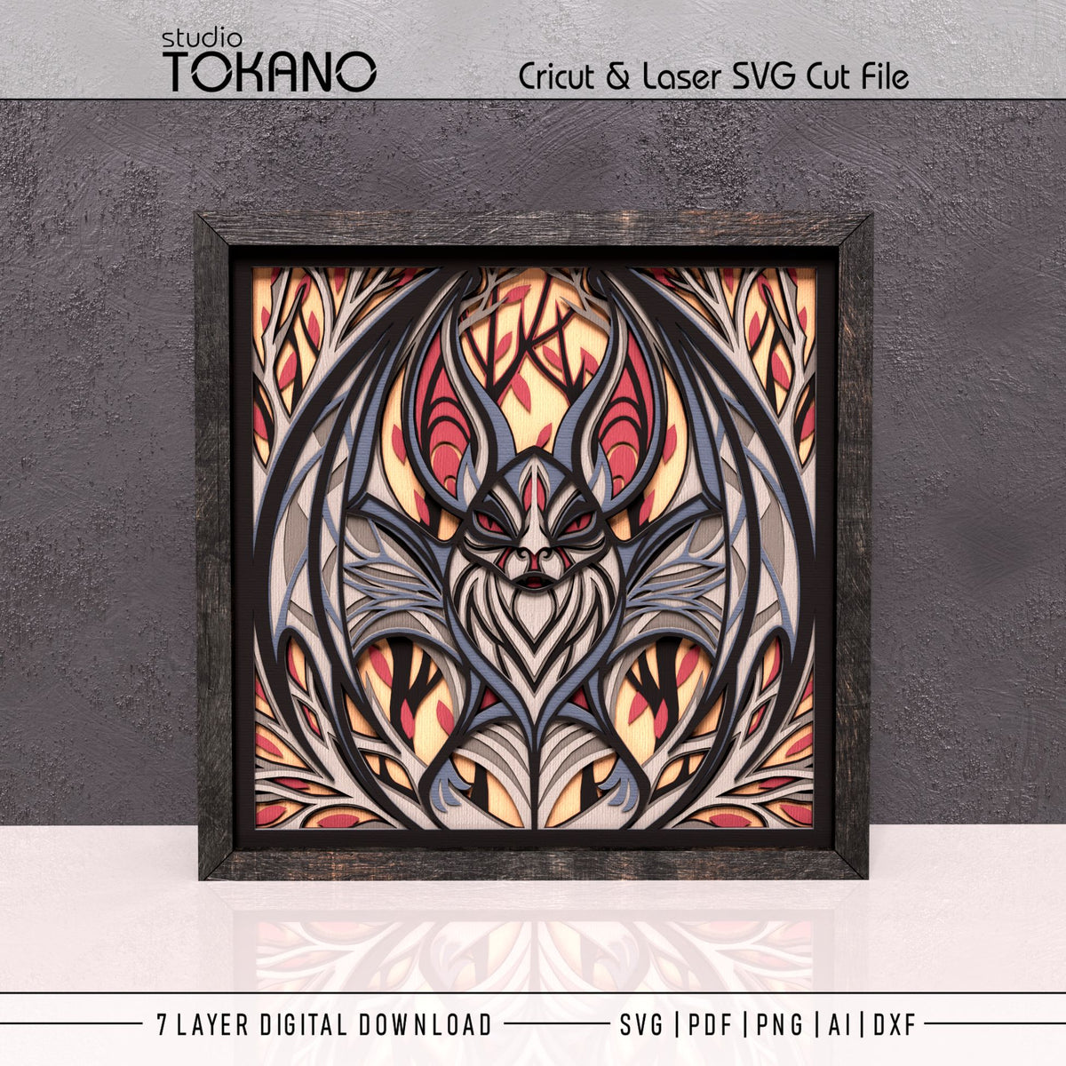 Gothic Bat Shadow Box SVG | 7-Layer Dark Wall Art