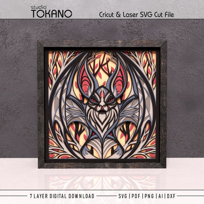 Gothic Bat Shadow Box SVG | 7-Layer Dark Wall Art