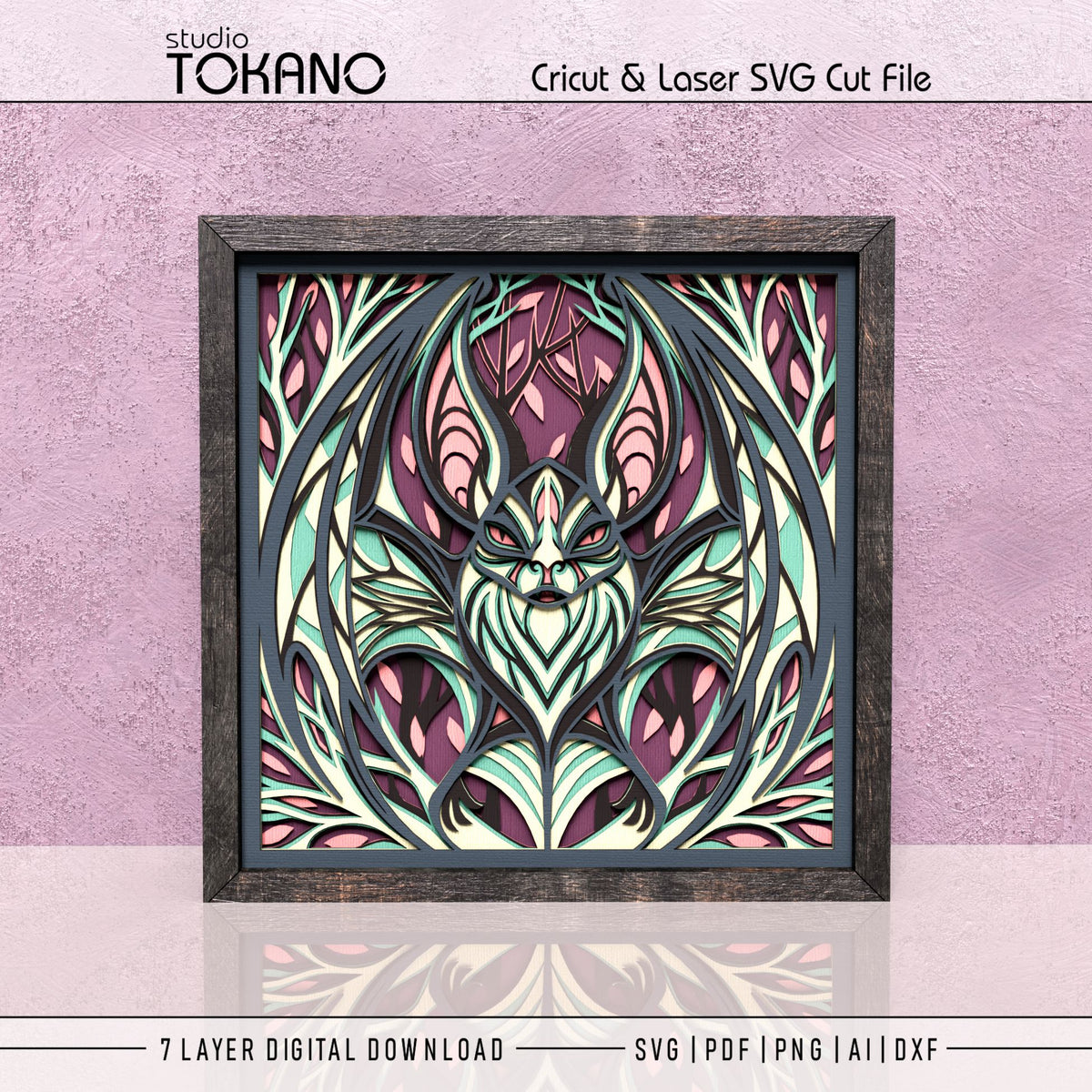 Gothic Bat Shadow Box SVG | 7-Layer Dark Wall Art