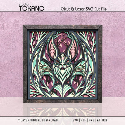 Gothic Bat Shadow Box SVG | 7-Layer Dark Wall Art