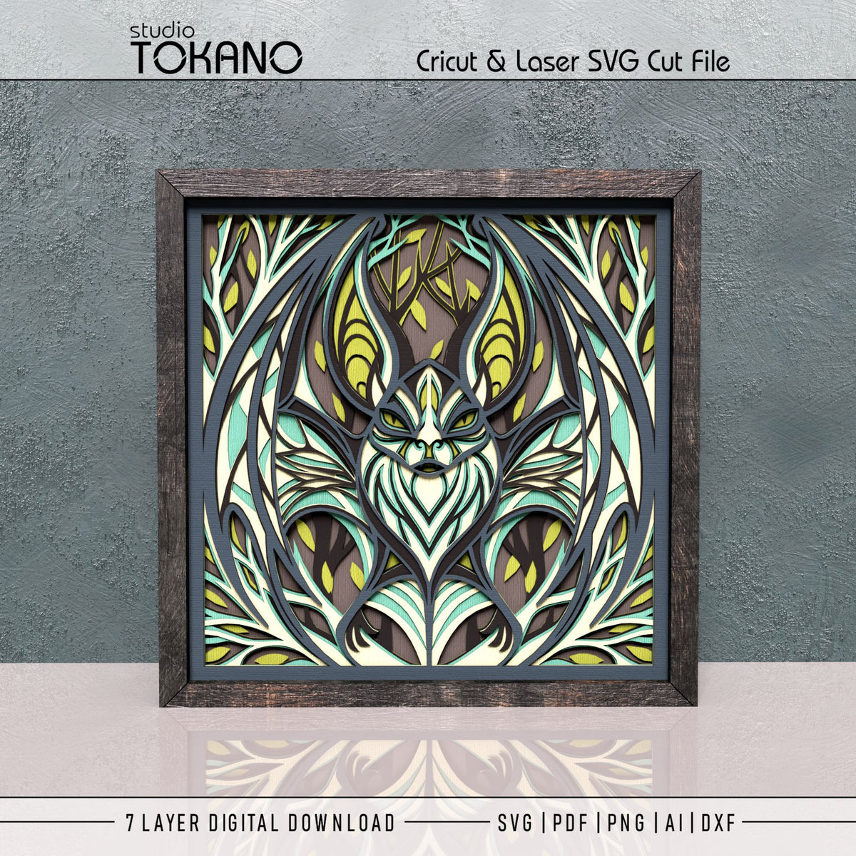 Gothic Bat Shadow Box SVG | 7-Layer Dark Wall Art