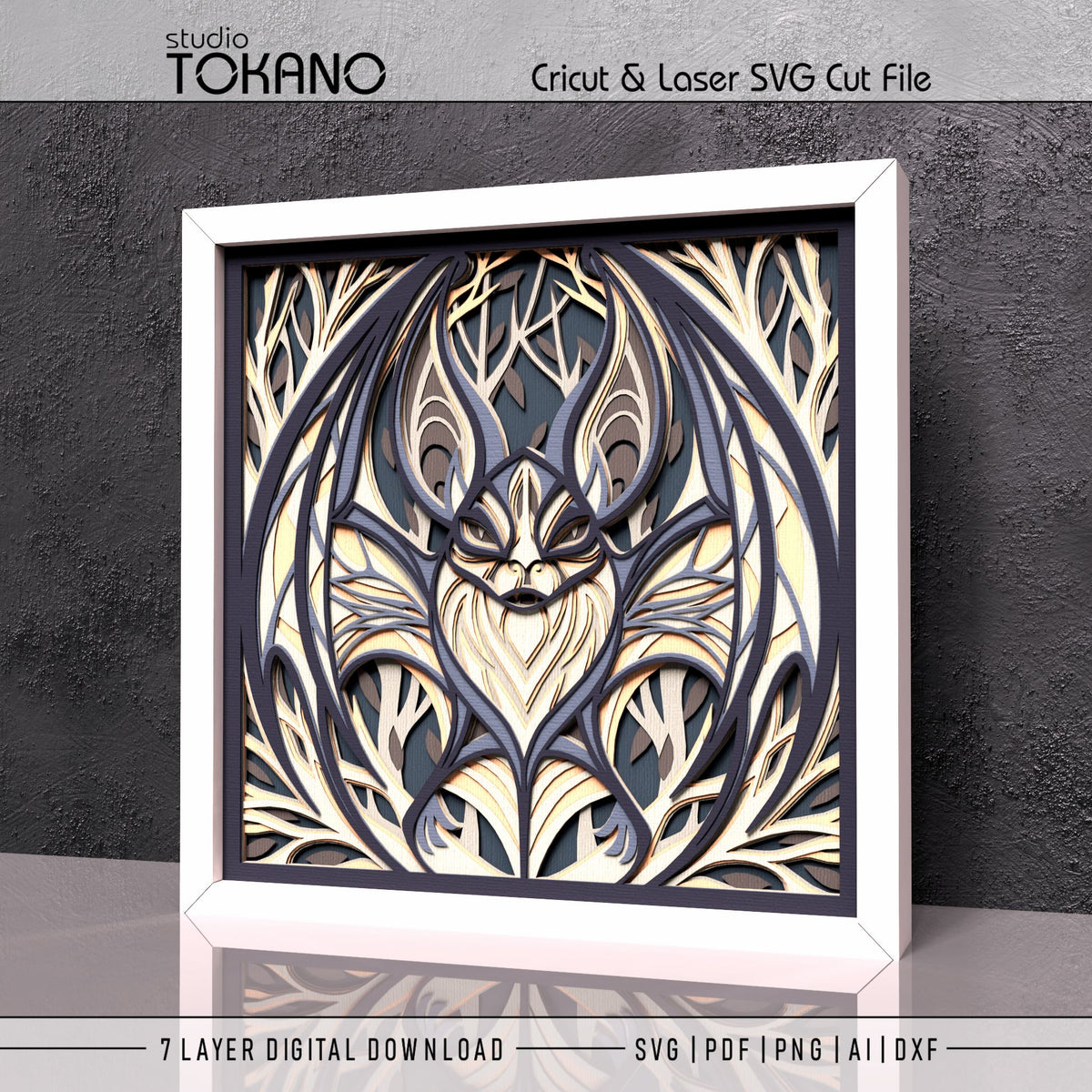 Gothic Bat Shadow Box SVG | 7-Layer Dark Wall Art