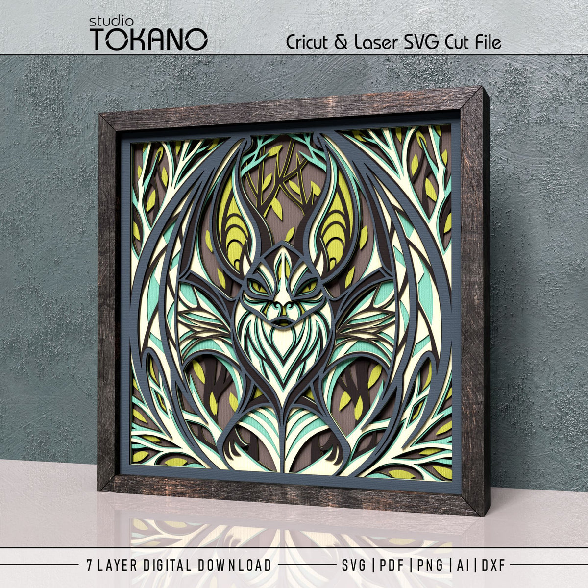 Gothic Bat Shadow Box SVG | 7-Layer Dark Wall Art