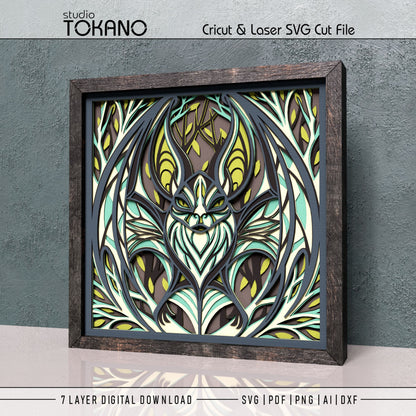 Gothic Bat Shadow Box SVG | 7-Layer Dark Wall Art