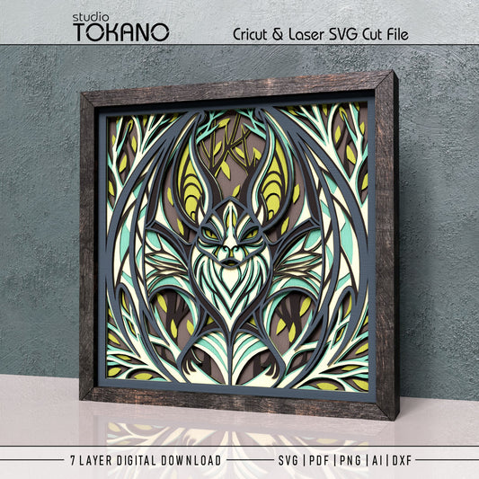 Gothic Bat Shadow Box SVG | 7-Layer Dark Wall Art