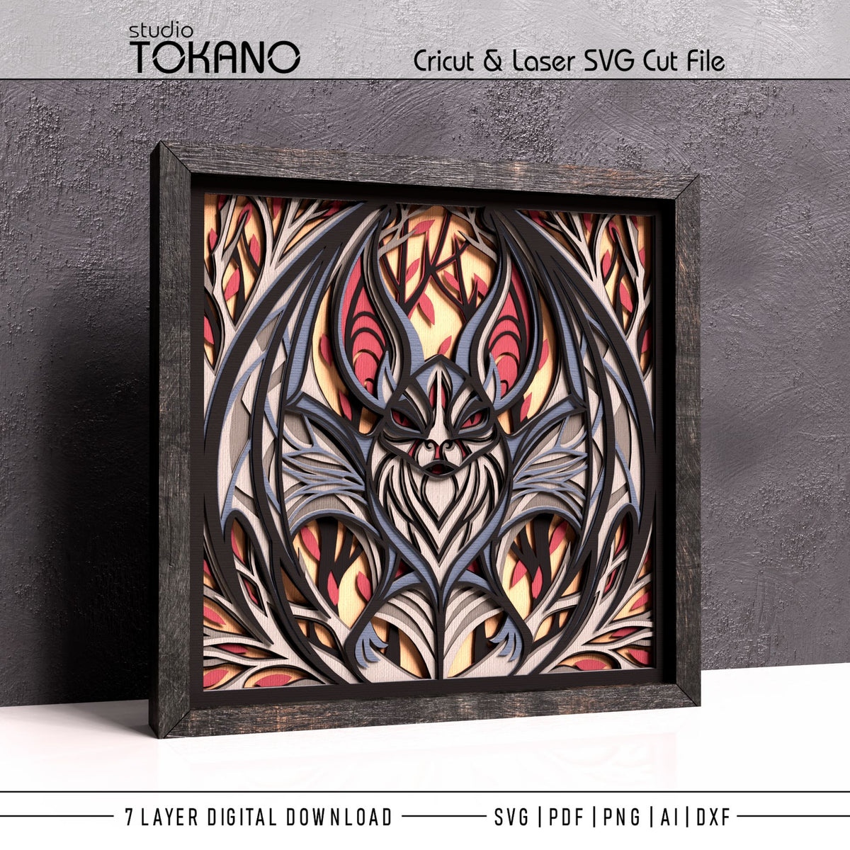 Gothic Bat Shadow Box SVG | 7-Layer Dark Wall Art