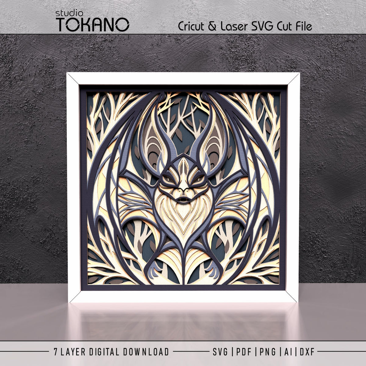 Gothic Bat Shadow Box SVG | 7-Layer Dark Wall Art