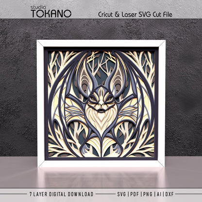 Gothic Bat Shadow Box SVG | 7-Layer Dark Wall Art