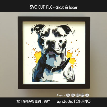 Pitbull Shadow Box SVG | 9 Layer Dog Wall Art | Multilayer Cricut & Laser Cut File