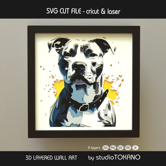 Pitbull Shadow Box SVG | 9 Layer Dog Wall Art | Multilayer Cricut & Laser Cut File