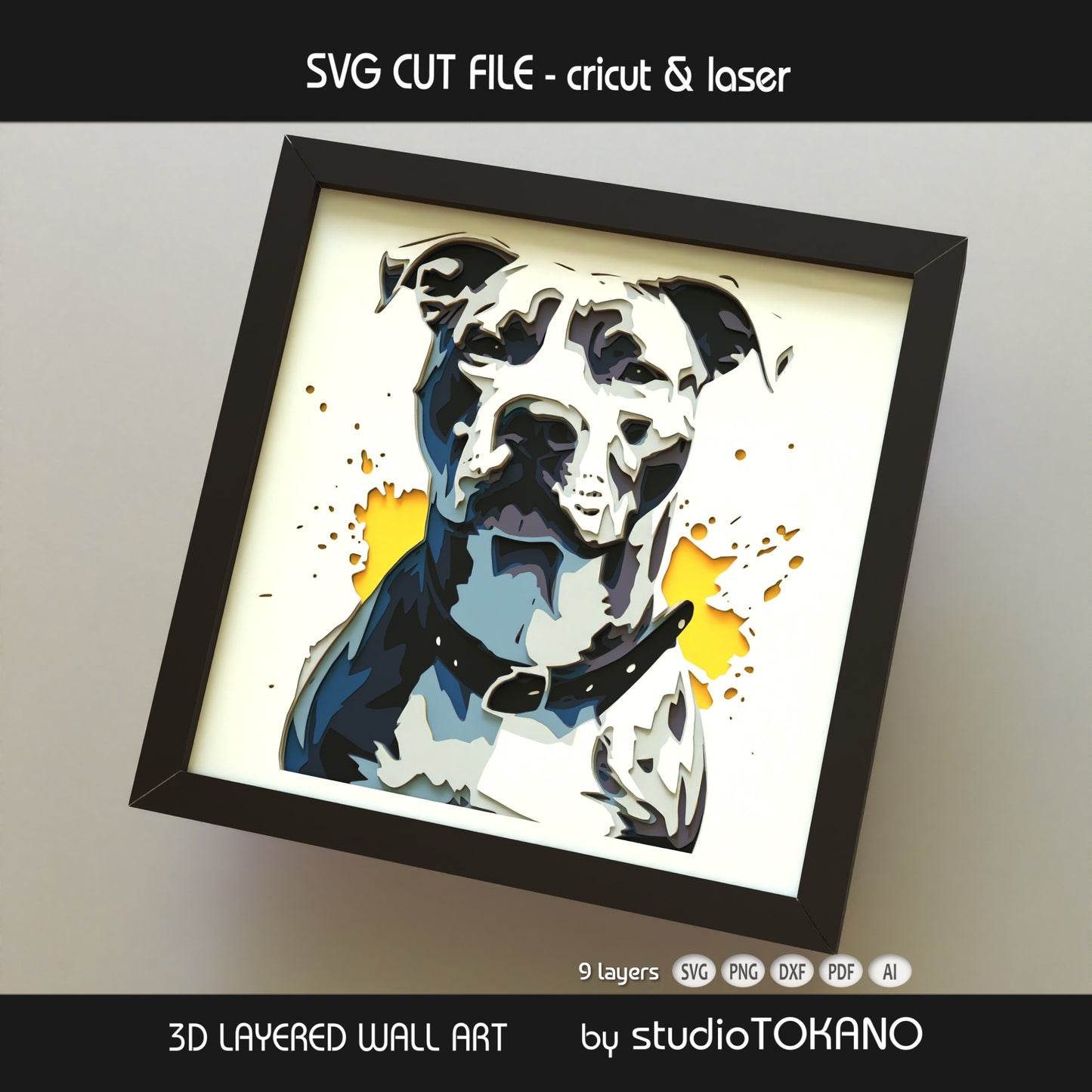 Pitbull Shadow Box SVG | 9 Layer Dog Wall Art | Multilayer Cricut & Laser Cut File