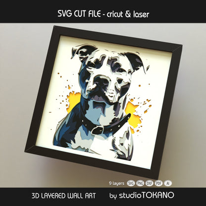 Pitbull Shadow Box SVG | 9 Layer Dog Wall Art | Multilayer Cricut & Laser Cut File