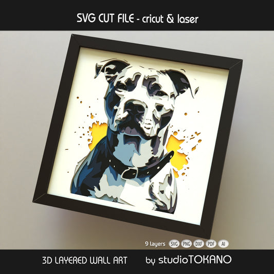 Pitbull Shadow Box SVG | 9 Layer Dog Wall Art | Multilayer Cricut & Laser Cut File
