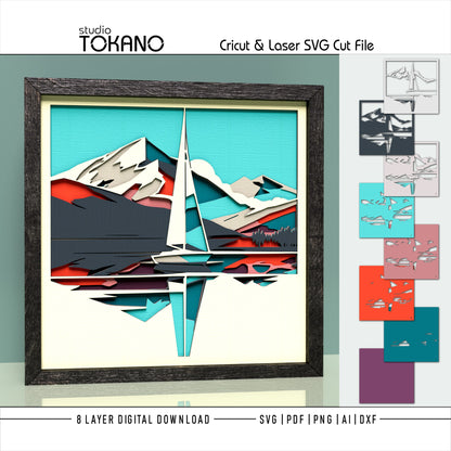 Sailboat Shadow Box SVG | 8-Layer Coastal Wall Art